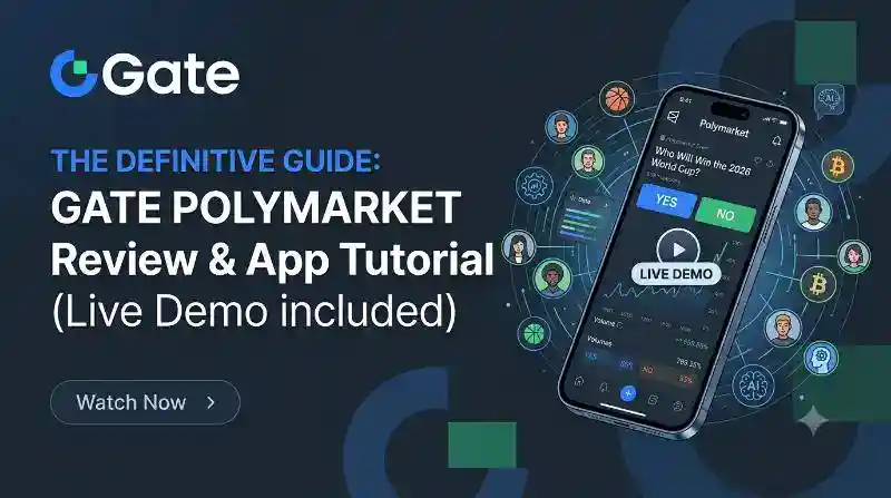 Gate io app mobile interface showing the Polymarket prediction market features and live trading demo dashboard.