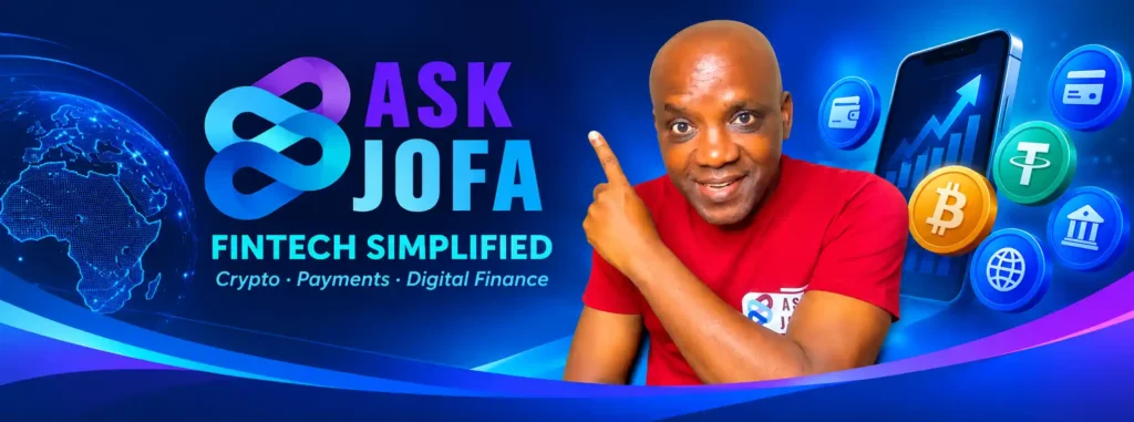 John Ajiboye standing in front of the ASK JOFA logo presenting verified crypto, payment, and digital finance apps for online earnings.